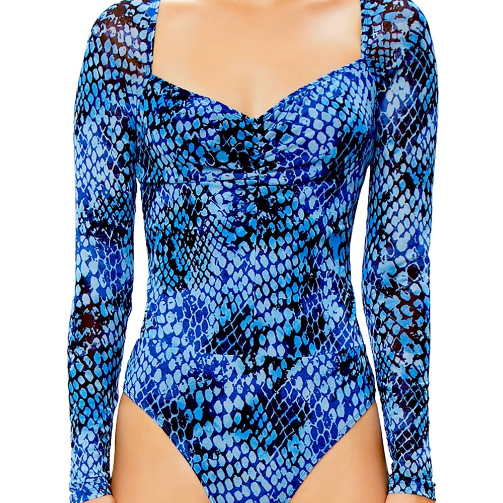 AFRM blue python The Romy thong bodysuit sz small